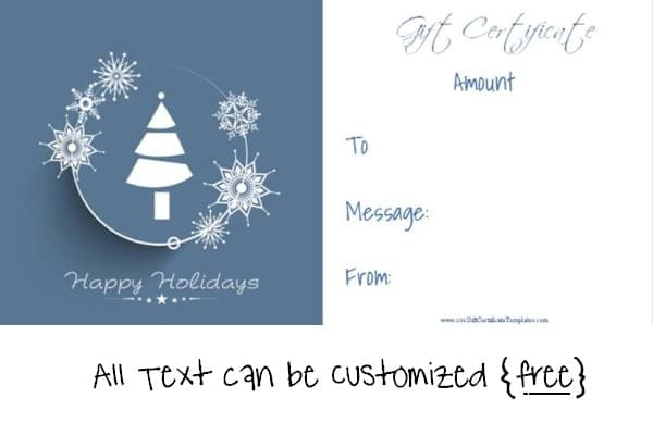 Happy Holidays Free Christmas gift certificate template