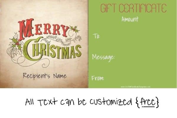 Christmas gift certificate template in green and red