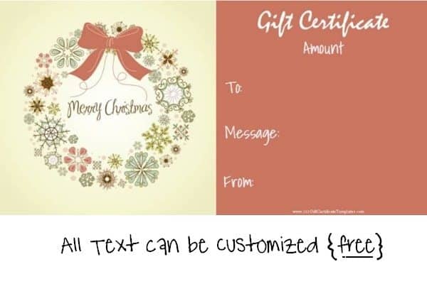 Printable christmas gift certificate template