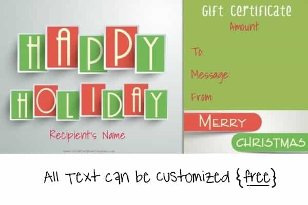 Happy holidays and Merry Christmas gift certificate