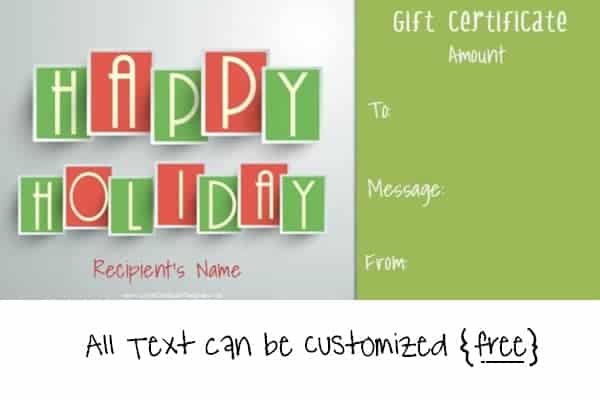 Happy Holidays gift certificate template