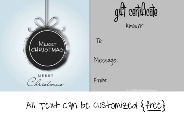 Free printable christmas gift certificate template in black and white