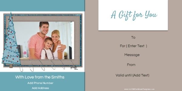 photo gift certificate template for Christmas