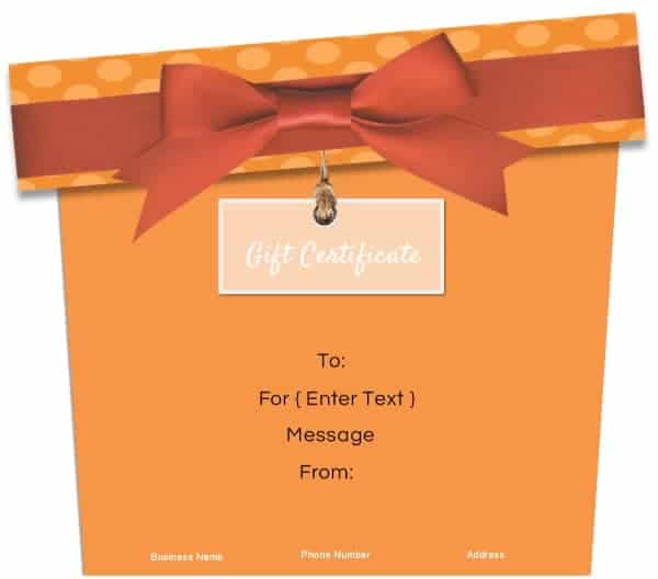 gift voucher in the shape of a gift in orange