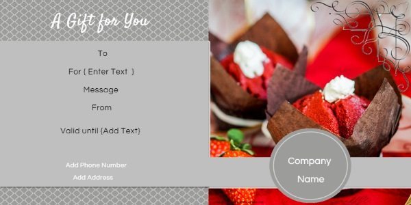 gift certificate template with red velvet cupcakes