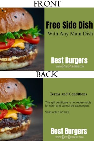 Restaurant voucher but can be used for any purpose. It shows a hamburger but you can swap the images.