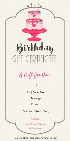 Happy Birthday Gift Certificate Template Custom Birthday Gift