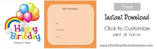 Printable Birthday Gift Certificate Template