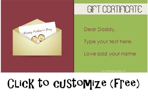 Gift Certificate for Father's Day