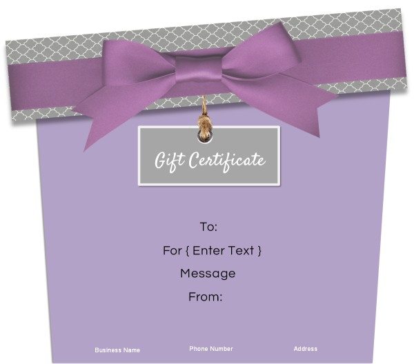 gift certificate template in lavender