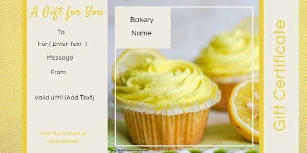 gift card with yellow lemon muffins / cupcakes