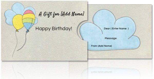 gift card holder with balloons and clouds