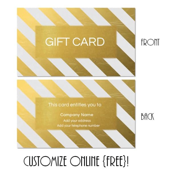 gold gift card template with gold diagonal stripes