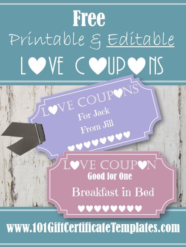 Free Editable Love Coupons for Him or Her