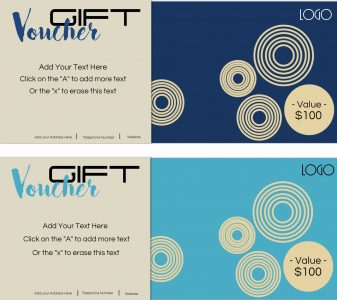 Two gift vouchers in two different shades of blue (light blue and navy)