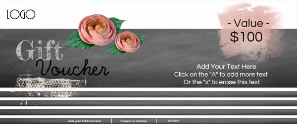 Free printable gift voucher with a chalkboard background and pretty flowers