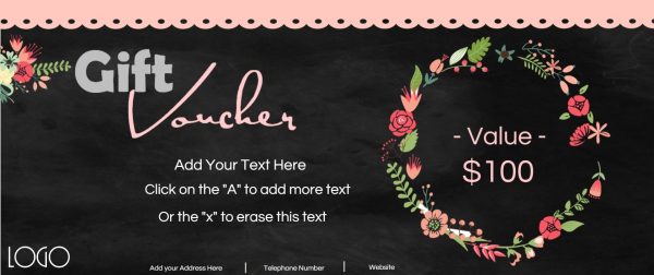 Blackboard background and a wreath of pretty flowers