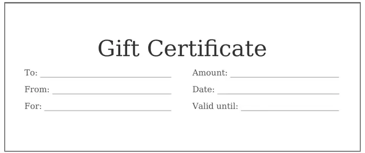 Plain black and white gift certificate template for Word