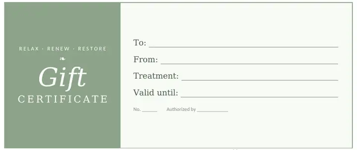 Sage green spa gift certificate template for Word with a treatment line